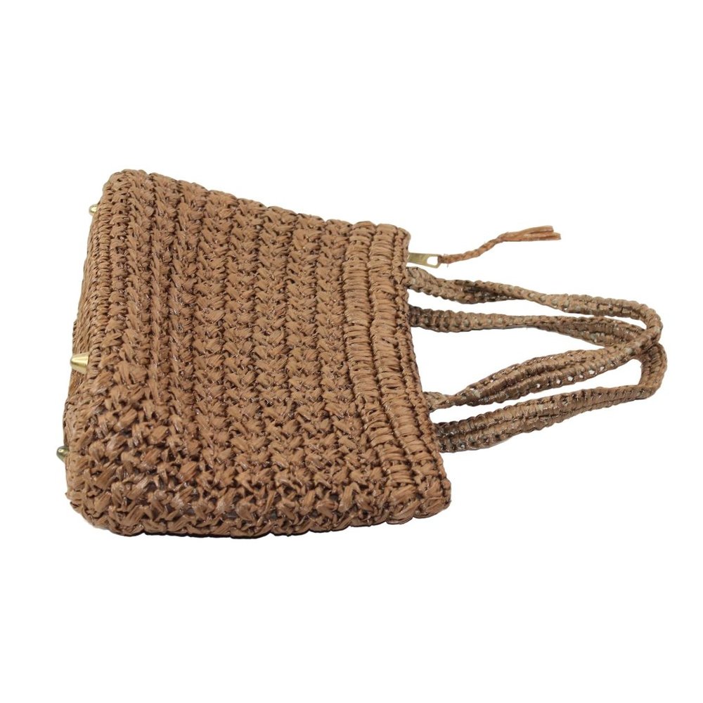 Vintage 1970's Raffia Straw Crochet Floral Embellishments Double Handled Purse - Picture 7 of 16